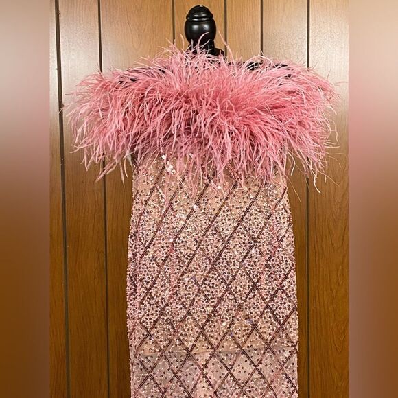 Bronx and Banco Coco x Afiya Feathered Sequin Midi-Dress size XS - Picture 6 of 13